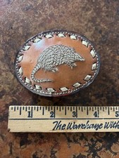 Vintage 70 s Leather Belt Buckle Western Style Armadillo Embroidered Hand Made e