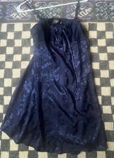 Cider Navy Blue Satin Floral Chemise Dress Bow Tie Scoop Neck Women's M