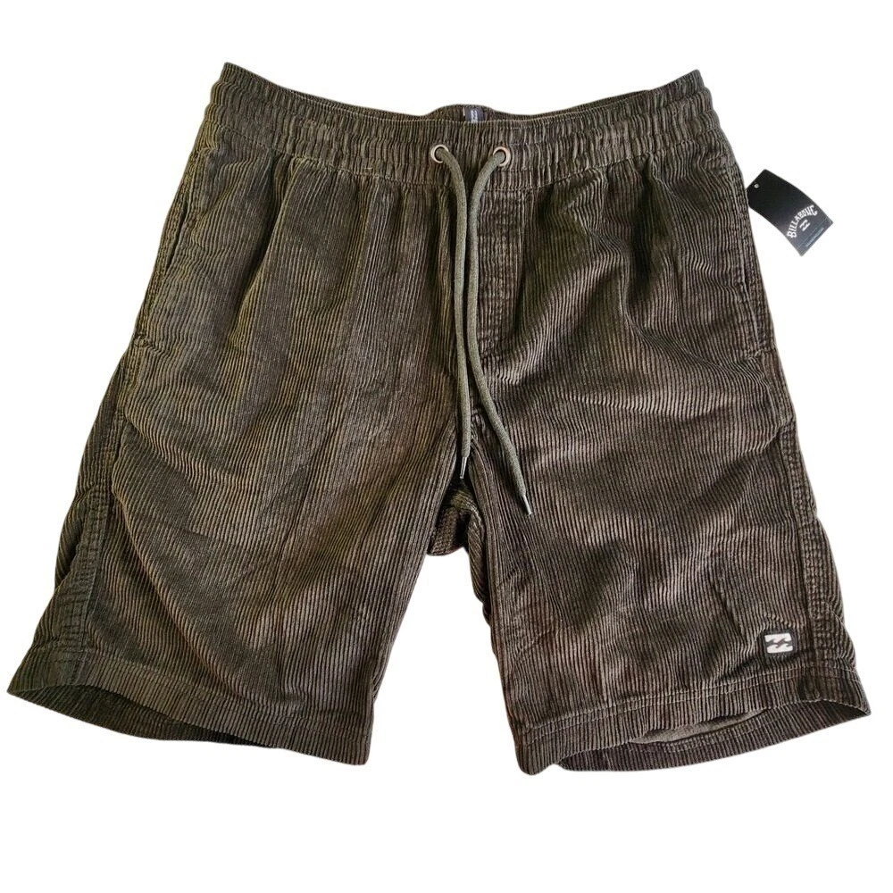 BILLABONG Corduroy Shorts Mens Large Green Drawstring Comfort NEW