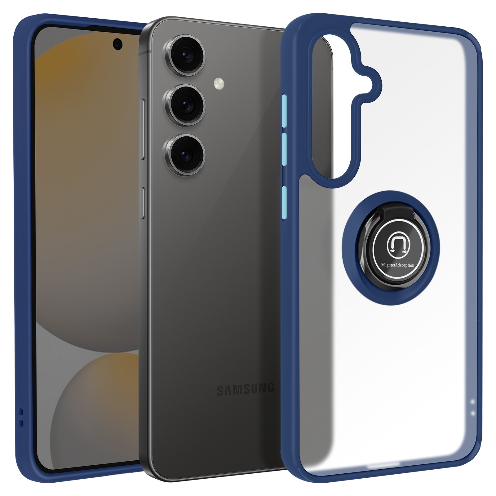 Coque Galaxy S24 FE Antichoc avec Support Anneau Rotatif 360 et Dos Translucide