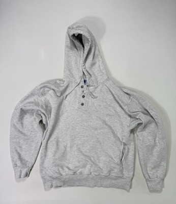 Vintage Russell Athletic Henley Hoodie Sweatshirt Made In USA Large Gray