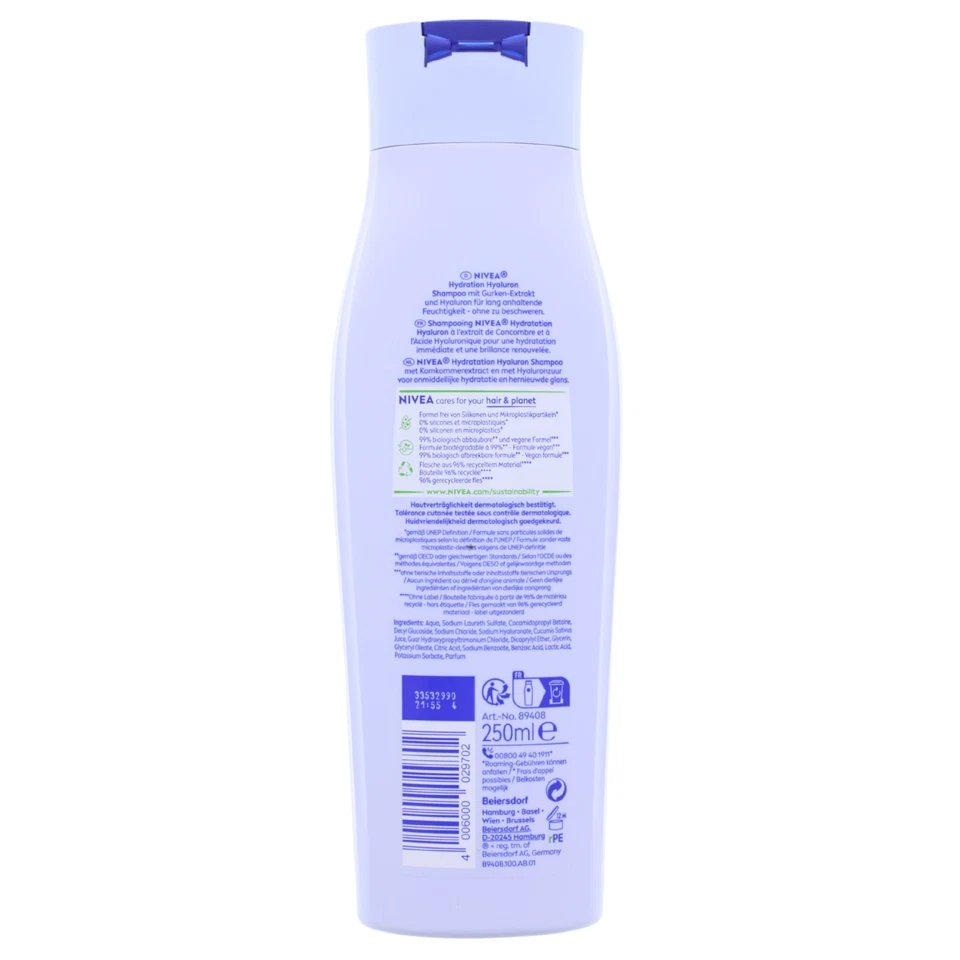 NIVEA Hydration Hyaluron Feuchtigkeits Shampoo 250ml mit Gurken Extrakt - Bild 2 von 2
