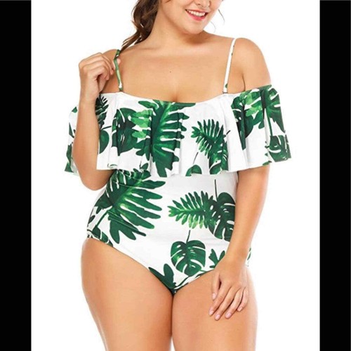 Schulterfreier Badeanzug mit Rüschen Volant (20W) Neu mit Etikett - Bild 1 von 6