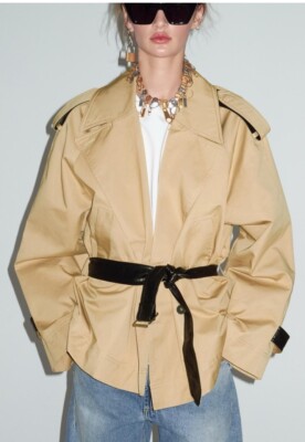 ジャケット・アウター ZARA SHORT CONTRAST TRENCH CORT ZARA SHORT JACKET TRENCH COAT WITHOUT BELT IN DARK BLUE NAVY