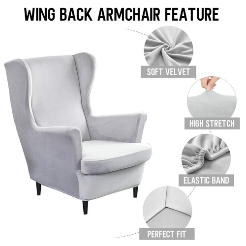 2-Piece WingBack Chair Cover Cushion Cover Armchair Protector for Living Room - 第 3/53 張圖片