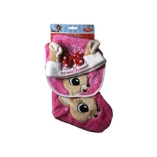 My First Christmas Stocking Set. Pink Rudolph With Hat And Bib