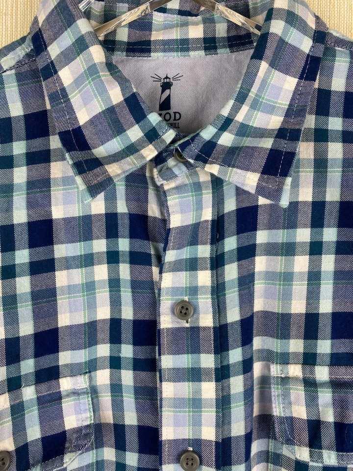 IZOD мужской L синий клетку приморский саржи длинным рукавом на пуговицах платье повседневная рубашка - Изображение 2 из 4