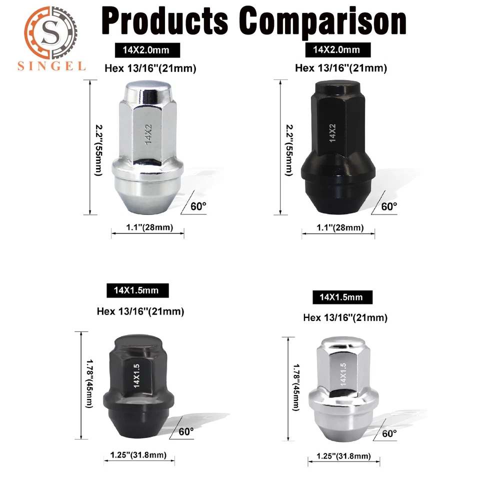 120 14x2.0 13/16 2" OE Chrome Factory Style Large Acorn Seat Lug Nuts Ford F-150 - Image 4 of 4