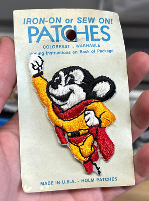 Vintage Mighty Mouse Holm Patches Iron Sew On Embroidered Cartoon TV Hero Patch