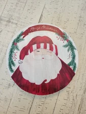 🎄Mud Pie Home Watercolor 'Merry Christmas' Santa Wood Trivet Serving Hot Plate 