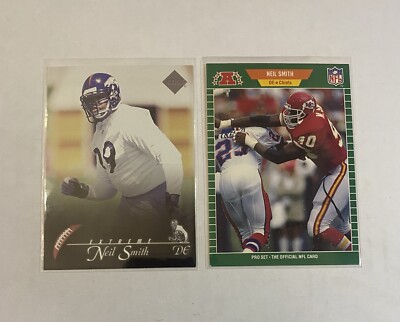 Neil Smith Football 2 Card Lot Kansas City Chiefs Denver Broncos 1989-1997
