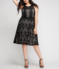LANE BRYANT WOMEN'S BLACK MIXED LACE SLEEVELESS FIT & FLARE LINED DRESS Sz 22