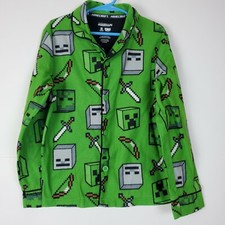 Minecraft Boys Pajama Top Size 4/5 Flannel Button Front Shirt
