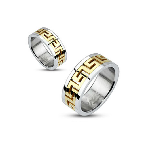 Anillo De Compromiso Hombre Mujer Acero Y Baño De Oro Laberinto Pareja 0010