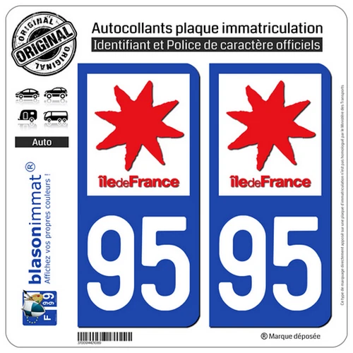 BLASONIMMAT 2 Stickers autocollant plaque immatriculation : 95 Ile de France LogoType