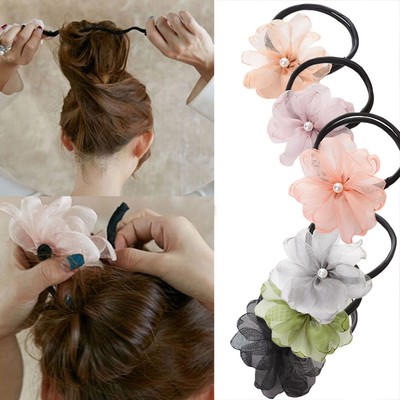 Lady Women Flower Donuts Twist Headband Magic Hair Bun Maker Diy