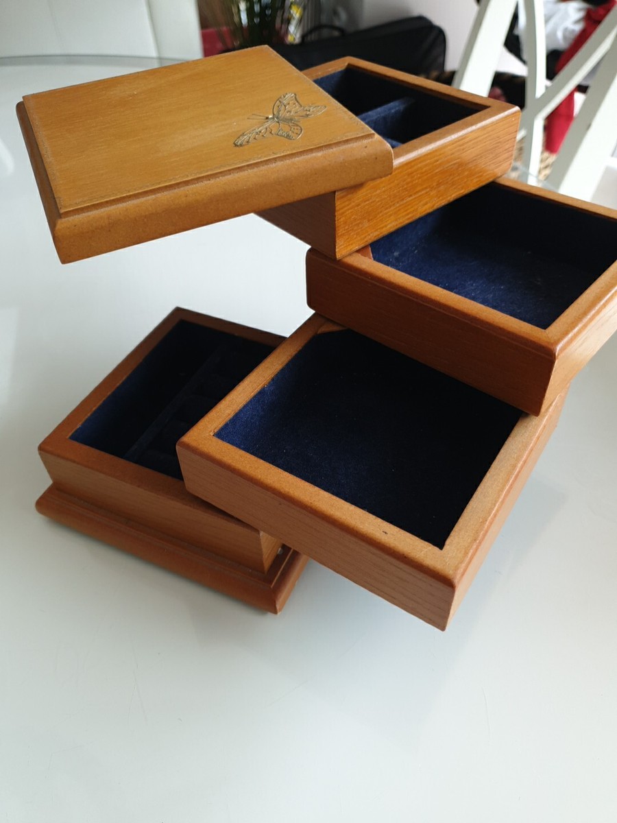 Flex Zorb Rotating Jewellery Box Wood Velvet Lined Tall Drawers Stackable