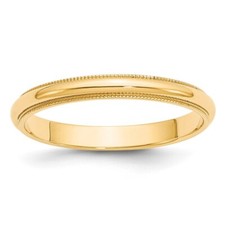 14k Yellow Gold 3mm Milgrain Half Round Wedding Band Ring For Mens Size 9