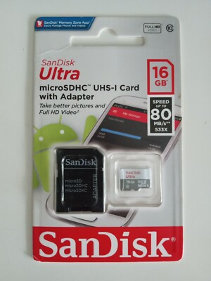 SanDisk Ultra 16GB Micro SDHC UHS-1 Card w/Adapter
