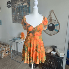 Urban outfitters orange yellow green mesh mini dress s xs