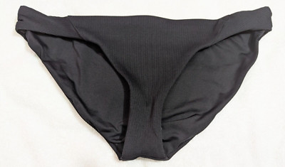 Becca by Rebecca sz XL Ribbed Fine Line Hipster Bikini Bottoms swim black 3302