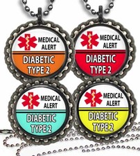 Diabetic Type 2 Medical Alert Kids Necklace  Chain Bottle Cap Medical Condition