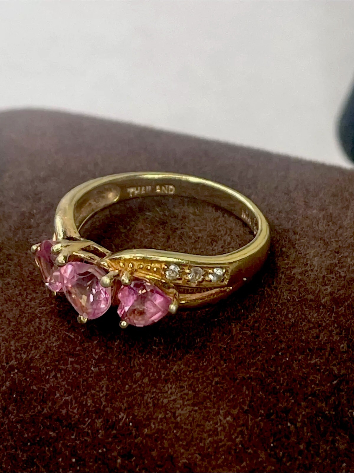 Solid Sterling Ring Lab Created Pink Sapphire Hea… - image 2