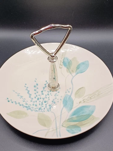 Vintage Red Wing Pottery Merrileaf Single Tier Tidbit Dinner Plate Center Handle