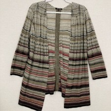 NIC ZOE Multi Color Striped Open Front Linen Blend Cardigan Medium