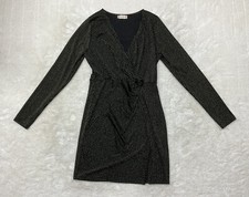 Alterd State Juniors Size L Long Sleeve Black Gold Pinstripes Faux Wrap Dress