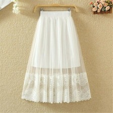 Donna Mesh Gonna di Pizzo Tulle Tutu a Strati Pieghe Ballo Princess lungo Midi