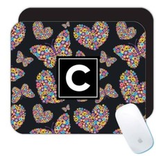Gift Mousepad : Floral Butterfly Heart Pattern Filled Flowers Daisies Rainbow