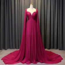 Saudi Arabia Sweetheart Chiffon Evening Dresses Cape Sleeves Pleated Prom Gowns