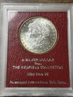 1890-S $1 Morgan Silver Dollar. Vintage Redfield Hoard Holder. Uncirculated.
