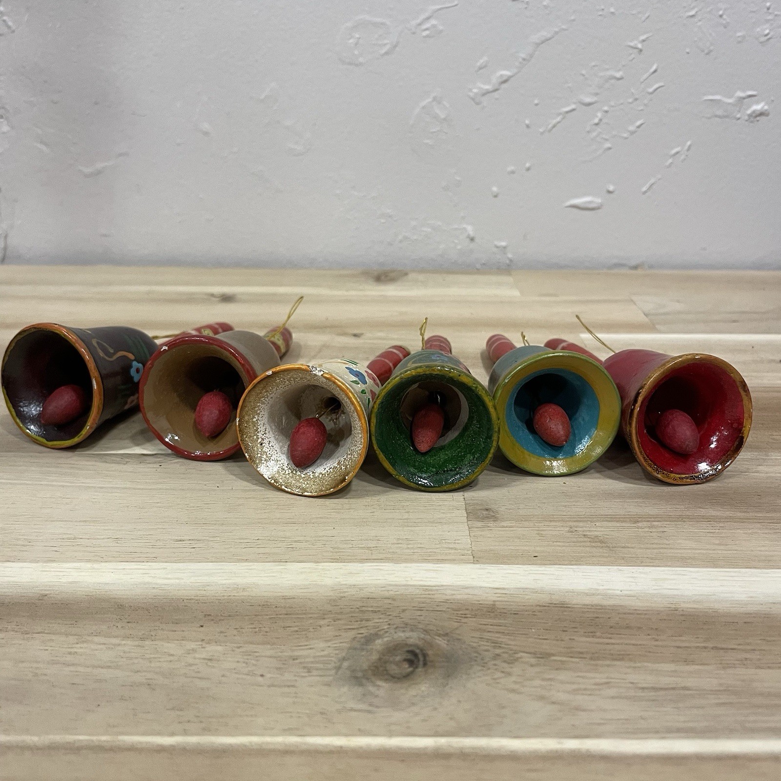 Ringing Bell Russ Berrie Co Vintage Wooden Ornaments Set Of 6 Multicolor Taiwan