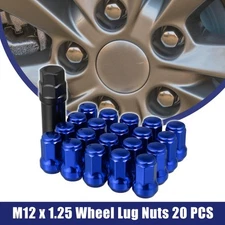 M12 Car Lug Nuts Cone Seat Closed End Bulge Acorn Hex Wheel Nut Socket Key Blue