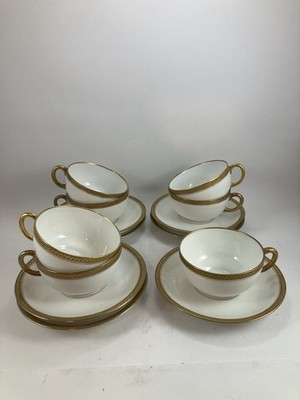 CMC Limoges M.F. & Co Chicago Gold Trim Cup & Saucer Sets [Set of 7]