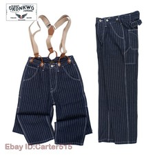 Vintage Men's Wabash Striped Jeans Straight Cargo Overalls Casual Denim Trousers