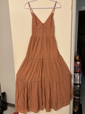 L*Space Women's Burnt Orange Maxi Dress Button Front Sleeveless XS
