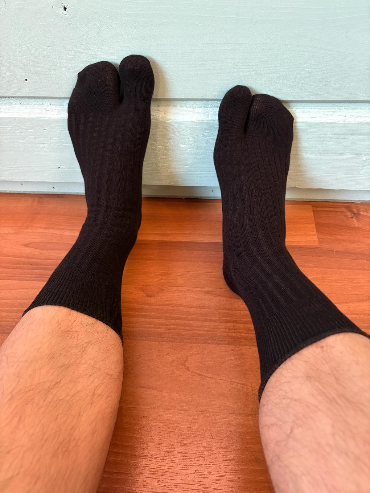 Calcetines Tabi japoneses de punto fino: algodón negro hasta la mitad de la pantorrilla