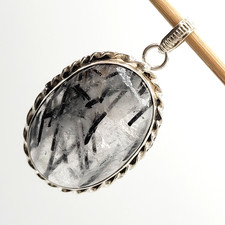 Artisan Made Black Rutile Rutilated Quartz  Unmarked Silver Pendant Tested