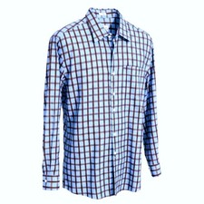 PETER MILLAR Mens XL Blue Brown Check Casual/Dress Button-Down Shirt 100 Cotton