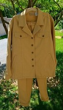Vtg Liz Claiborne Tan Jacket 26" W Pants Suit Button Front Pockets Petite S