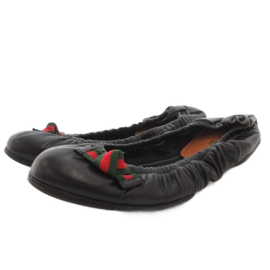 Gucci Ballet Shoes Flats Leather Ribbon 36 Black 258438 Women