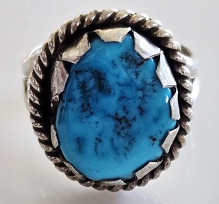 Cute Vintage OLD PAWN Navajo TURQUOISE Sterling Silver Ring Size 9