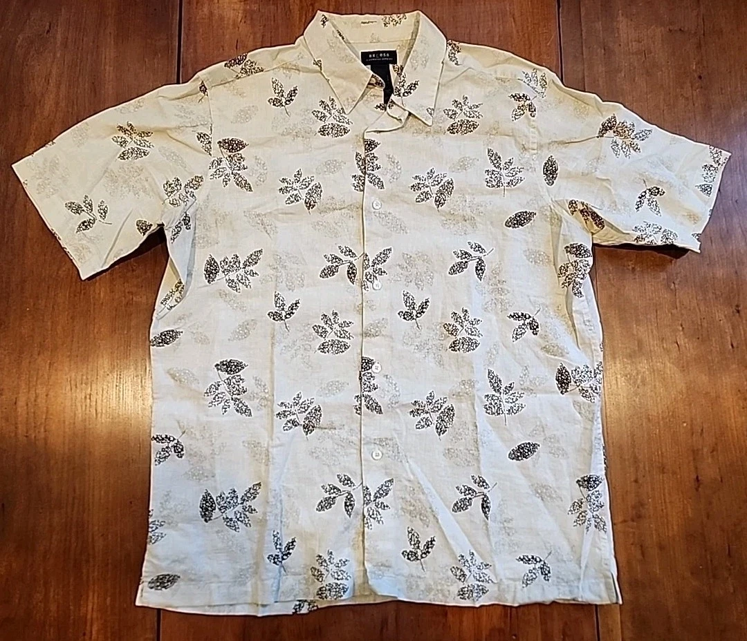 Axcess Casual Cream Colored Hawaiian Lightweight Summer Beach Shirt Men's Large