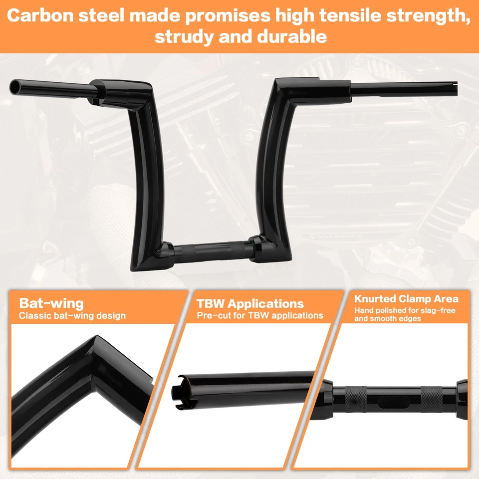 12" Black Rise Motorcycle 2" Ape Hanger Handlebar Fits Harley Softail Sportster Foto 4 de 4