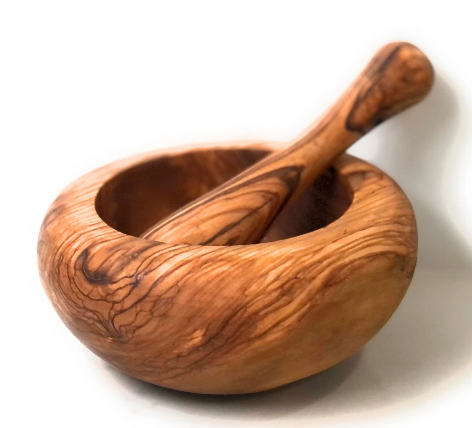 5.5" Rustic Olive Wood Mortar and Pestle Set- Crusher Grinder for Herbs, Spic...