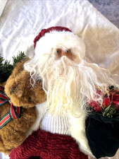19"Tall Santa Claus Figurine, Vintage, Plush Detailing, Goody Bag  Teddy Bear