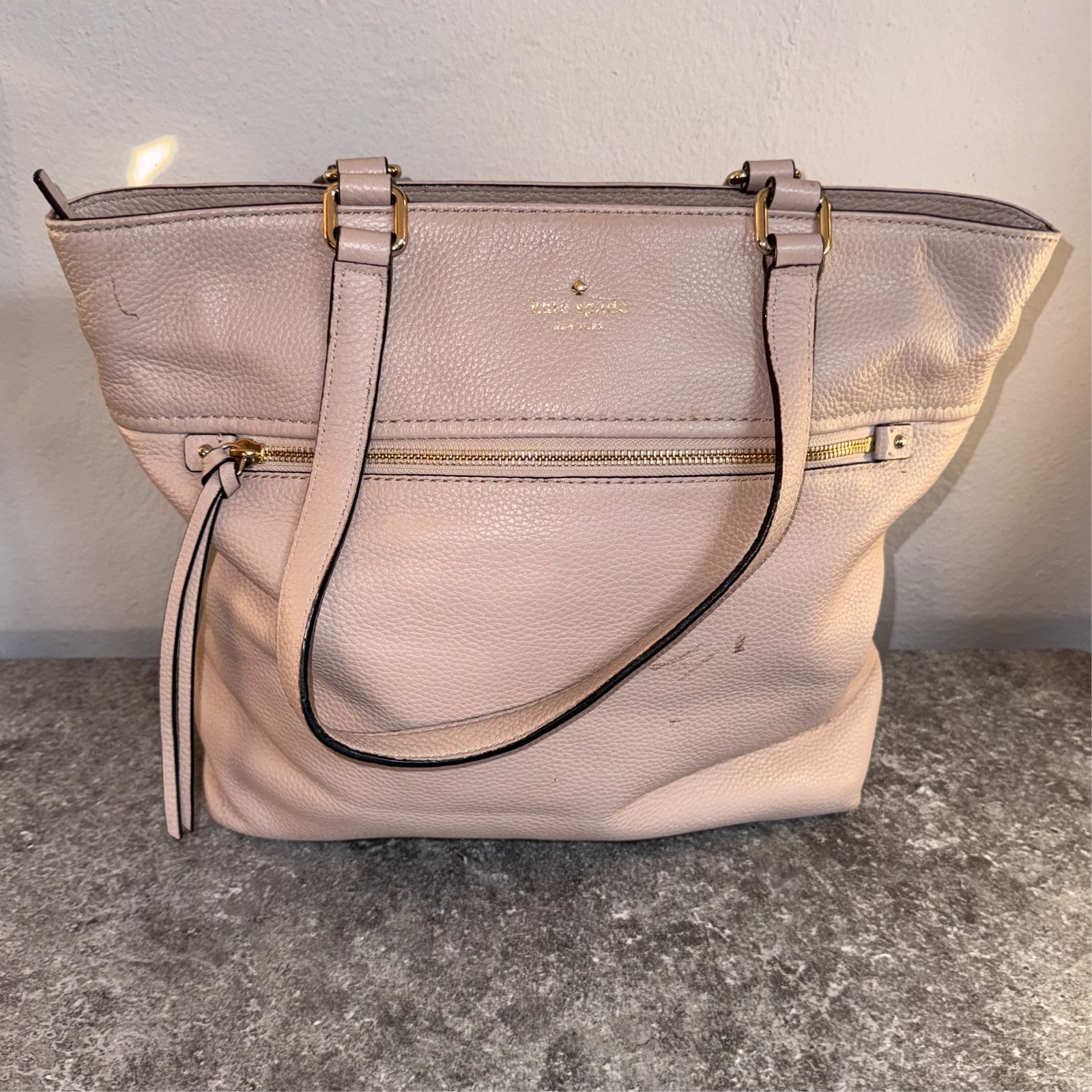 Kate Spade Taylor Pebble Leather Tote Purse Pastel Pink Shoulder Bag Cobble